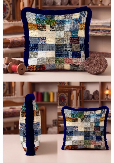 Patchwork Etnik Motifli Saçaklı Yastık Kılıfı - Mozaik Bohem Lacivert Krem Püsküllü Kırlent Kılıfı Sessiz Vadi Halo Patchwork Etnik Motifli Saçaklı Yastık Kılıfı - Mozaik Bohem Lacivert Krem Püsküllü Kırlent Kılıfı Sessiz Vadi Halo