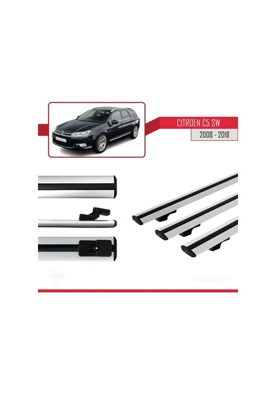 Citroen C5 Sw 2008-2018 Arası İle Uyumlu Basic Model Ara Atkı Tavan Barı Gri 3 Adet