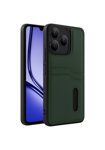 Realme Note 50 4g Uyumlu Deri Kartvizitli Kartlıklı Premium Telefon Kılıfı Kapak Koyu Yeşil