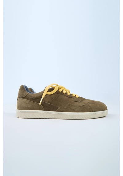 Krahe Zeus Erkek Hakiki Deri El Boyamalı Bağcık Ve İki Yedek Bağcıklı Haki Sneakers