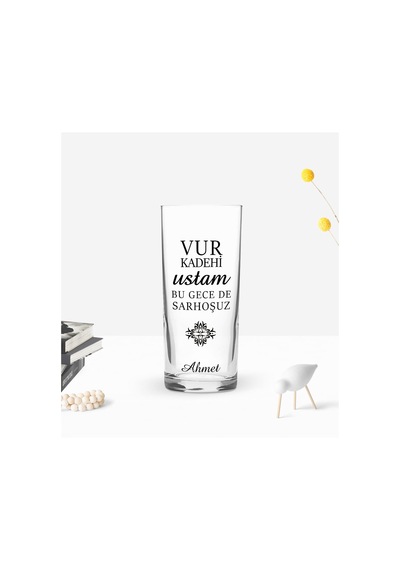 Kişiye Özel Renkli Baskılı Vur Kadehi Ustam Tasarımlı Rakı Bardağı