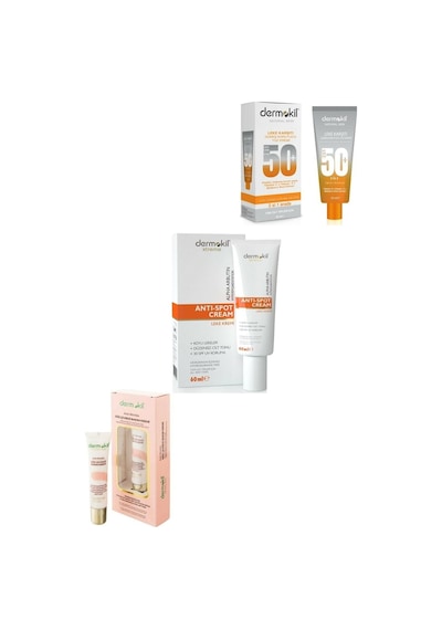 Dermokil 2'si 1 Arada Leke Karşıtı Koruyucu Yüz Güneş Kremi SPF50+ 50 ML + Göz Çevresi Kremi 15 ML + Güneş Kremi SPF30 60 ML