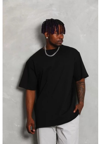 Efnaz Style Unisex Oversize Düz Bisiklet Yaka T-shirt - Siyah