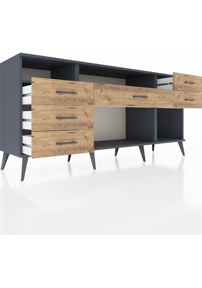 Hyperion Konsol 2 Raflı 6 Çekmeceli 176x44x83 Antrasit-antrasit/çam Antrasit/çam Hyperion Konsol 2 Raflı 6 Çekmeceli 176x44x83 Antrasit-antrasit/çam Antrasit/çam