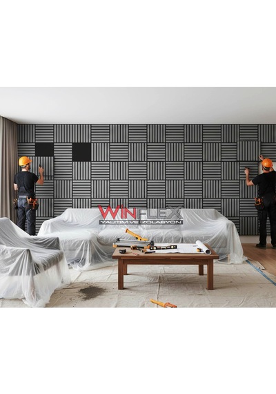 Winflex Mini Eko Akustik Ahşap Panel Antrasit Gri - 30x30cm Antrasit Gri 30x30cm