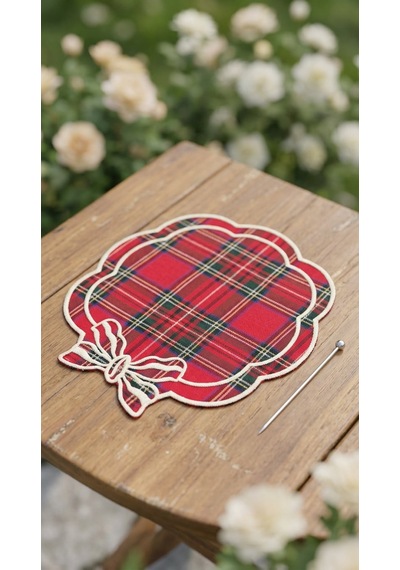 Tartan Rouge Bow Kokteyl Peçetesi