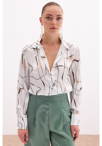 Sateen Yırtmaç Detaylı Gömlek - Haki-136104 Haki