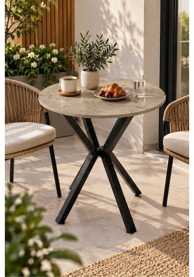 Sulorahome Yuvarlak Mutfak Masası 70 Cm Çap Metal Ayaklı Modern Tasarım Vizon - Traverten Sulorahome Yuvarlak Mutfak Masası 70 Cm Çap Metal Ayaklı Modern Tasarım Vizon - Traverten