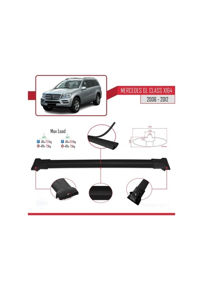 Mercedes Gl Class X164 2006-2012 Arası İle Uyumlu Fly Model Ara Atkı Tavan Barı Siyah 3 Adet Bar