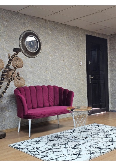 Zafir İkili Papatya Çay Seti Koltuk Beyaz Boyalı Sivriltme Ayak, Balkon, Salon, Ofis, Koltuk Takımı Bordo
