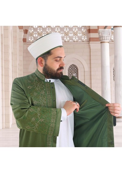 Lüks Veşkuru İmam Cübbesi - Yeşil Çok Renkli