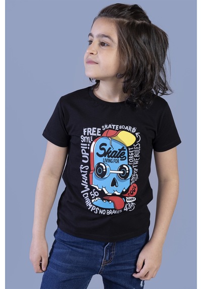 Toontoy Kids Toontoy Erkek Çocuk Skate Baskılı Tişört Siyah