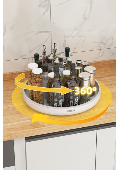 360 Dönen 25 Cm Mutfak Kiler Banyo Düzenleyici Döner Raf Cin876 Beyaz