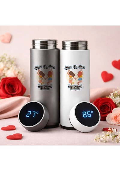 Bk Gift Kişiye Özel Best Friend Tasarımlı Dijital Göstergeli Filtreli 2li Çelik Termos 450 Ml -5, Arkadaşa Hediye En İyi Arkadaş Termos Seti Kobitmeye Renkli
