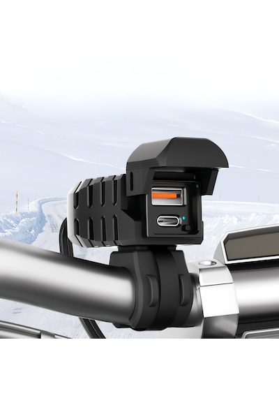 Knmaster Uc200 Motosiklet Usb Ve Type-c Çift Girişli Şarj Soketi Siyah