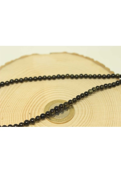 Golden & Siyah Obsidyen Taşı Yarım Dizi 4,5 MM 18 CM Siyah