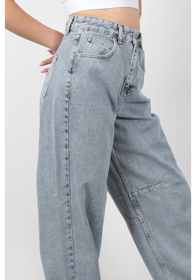 Giysa Arkası Kemer Detaylı Baggy Jean Kar Yıkama