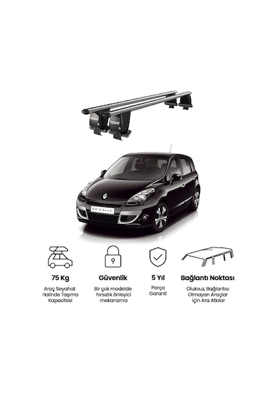 Royal Renault Scenic 2009-2013 Uyumlu Gri Kilitli Ara Atkı Port Bagaj Tavan Barı