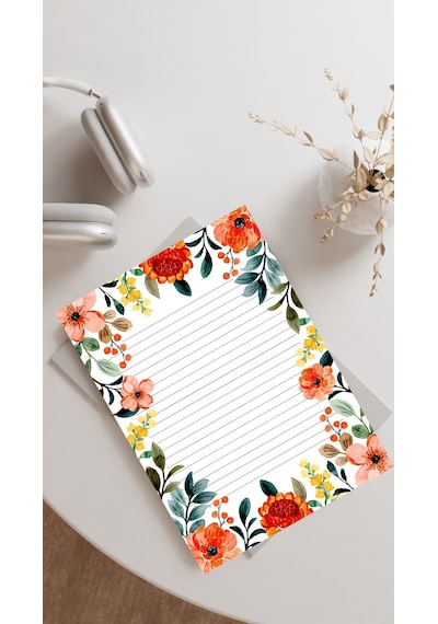 20 Adet 20x28 cm Boyutunda Çiçekli Mektup Kağıdı/not Kağıdı Model 3