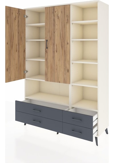 Hyperion Dolap 10 Raflı 4 Çekmeceli 2 Kapaklı 132x44x195 Aytaşı-çam/antrasit Atlas Çam/antrasıt