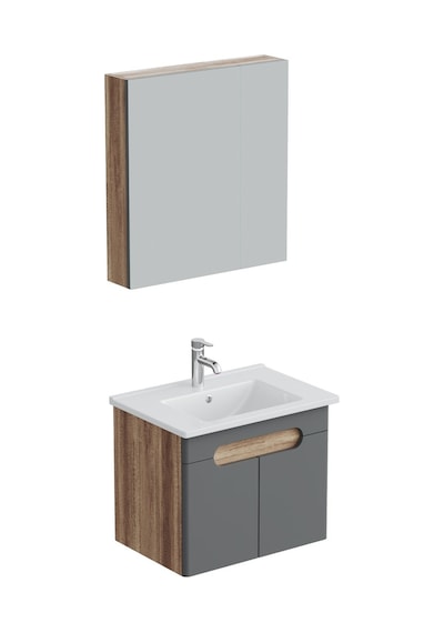 Aqua Bagno Luvi Alt Dolap + Üst Dolap -lavabo Dahil-65 Cm.-3 Parça Antrasit Gri - Atlantik Çam Aqua Bagno Luvi Alt Dolap + Üst Dolap -lavabo Dahil-65 Cm.-3 Parça Antrasit Gri - Atlantik Çam
