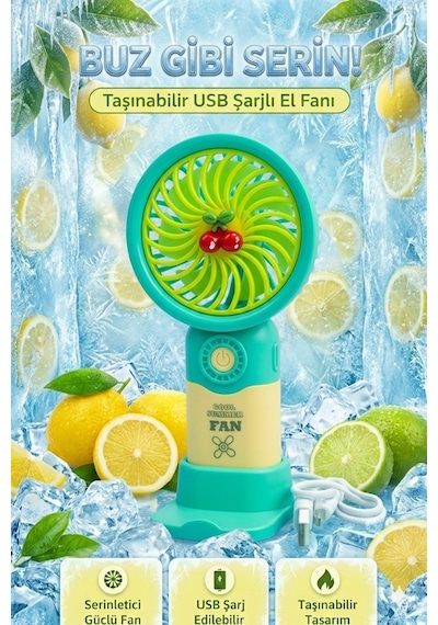 Fit Turkuaz Mini Taşınabilir Sessiz El Fanı 3 Hız Ayarlı Mini El Pervanesi Soğutucu-vantilatör