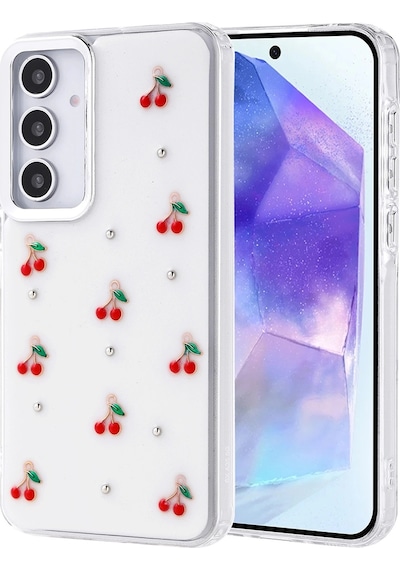 Samsung Uyumlu Galaxy A35 Kılıf Airbag Tasarımlı Simli Şeffaf Zore Kutup Kapak Kiraz