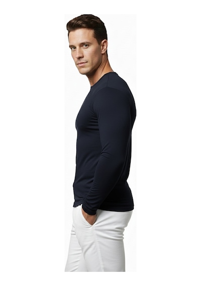 Deepsea Erkek Lacivert Uzun Kollu Dar Kalıp Ince Sıfır Yaka Sweatshirt 2300423 False Lacivert