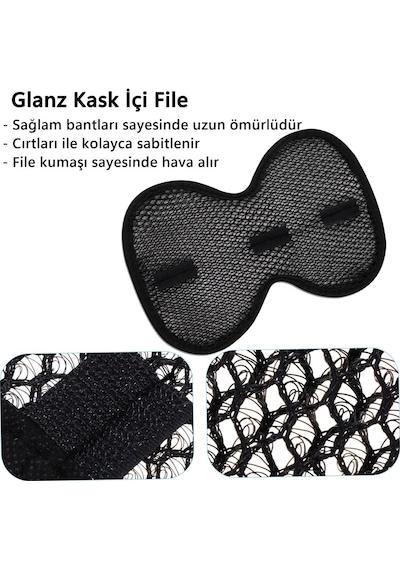 Glanz Kask İçi Ped, Nefes Alabilir File Cırtlı İç Astar, Yıkanabilir Tekrar Kullanıma Uygun Ped Siyah