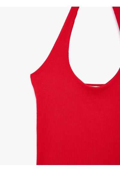 Koton Pamuklu Ribanalı Slim Fit Sırt Dekolteli U Yaka Bluz Kırmızı 6sak10338ek
