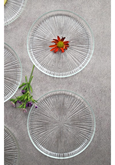 Linya Cam Mini Tatlı Pasta Tabağı 16 Cm Sunumluk Tabak