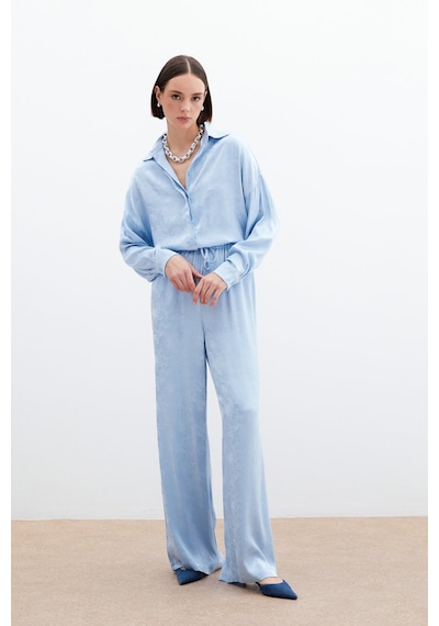Sateen Jakarlı Saten Pantolon - Bebe Mavi-136049 Bebe Mavi