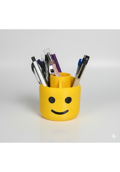Brick Head Lego Kafa Gülen Yüz Tasarımlı Kalemlik Masaüstü Düzenleyici Organizer Sarı