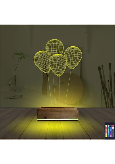 Luvivia Balon Kutlama Doğum Günü 3d Lamba - Masa Gece Lambası Şeffaf