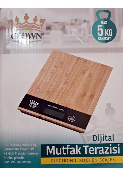 Dijital Lcd Mutfak Tartısı Terazisi 5kg Bambu Desenli Beyaz