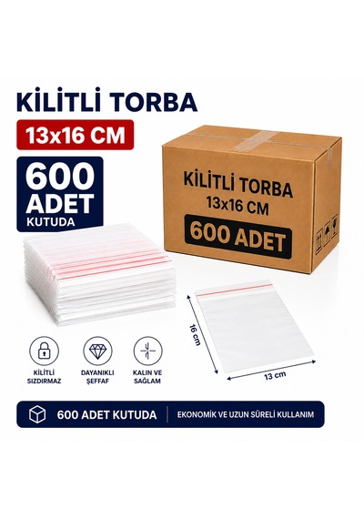 13x16 Cm Kilitli Poşet Kilitli Torba Şeffaf Zipli Torba 600 Adet - Dayanıklı Ve Sızdırmaz