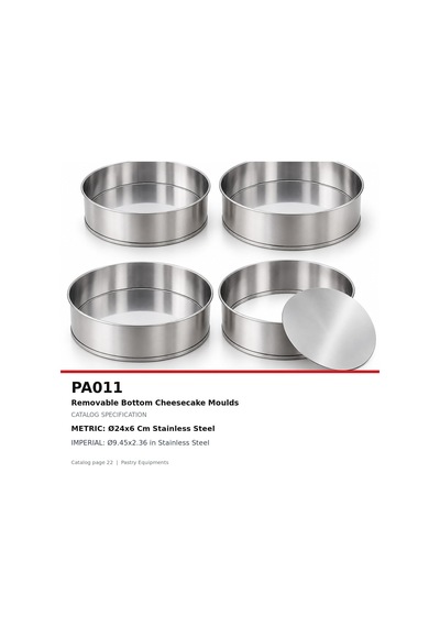 Fida Altı Çıkmalı Cheesecake Kalıbı Paslanmaz - Ø240 H60mm Inox