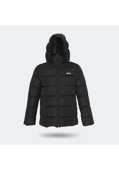 Slazenger GANEA IN Büyük Beden Erkek Kapüşonlu Şişme Siyah Mont & Kaban
