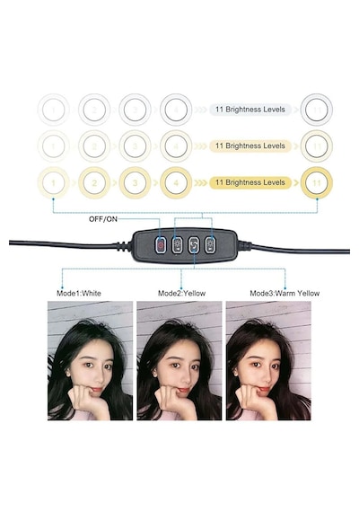 3 Renkli Led Ring Light 26 Cm 10 İnç Bluetooth Kumandalı 2.1m Tripot Youtube Tiktok Make Up Çekim Işığı Siyah