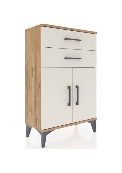Arges Komodin Tek Raflı 2 Çekmeceli 2 Kapaklı 60x30x96 Çam-aytaşı Krem