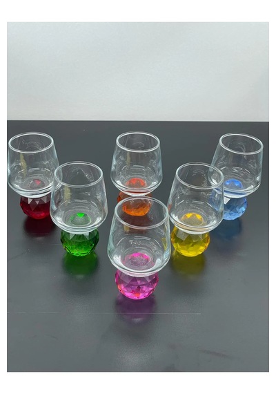 6 Kişilik Cam Renkli Elmas Ayaklı Kahve Yanı Bardağı Bardak 50ml