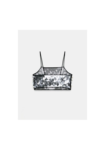 Gael Studio 79 Şeffaf Pul Payetli Crop Top Siyah Siyah