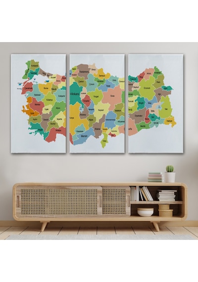 Türkiye Haritası Kanvas Tablo Eğitici Ve Öretici Dekoratif Tablo Tablo 3118 95 X 55