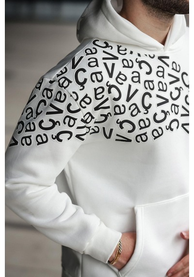 Madmext Ekru Baskılı Kapüşonlu Erkek Sweatshirt E7160 Ekru