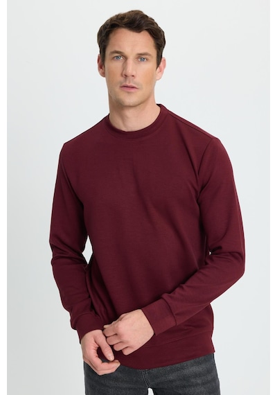 Tudors Erkek Relax Fit Rahat Kesim Uzun Kollu Ekstra Yumuşak Bisiklet Yaka Bordo Sweatshirt-41868 Bordo