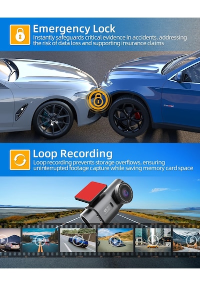 Wifi Dashcam Araç Ön Arka, 4k+1080p, Araç Kamerası, 64g Sd Kartlı Uygulama Kontrolü Araç Kamera
