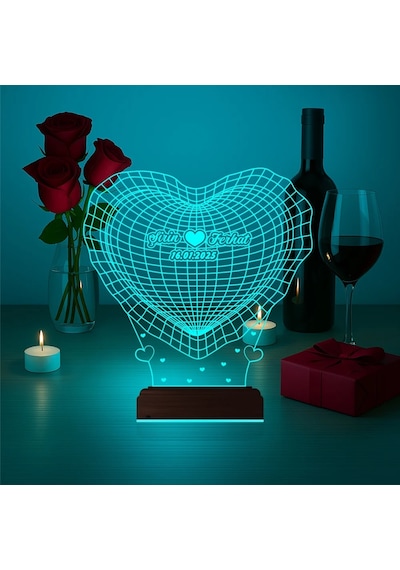 Luvivia Kalp Sevgiliye Hediye Kişiye Özel 3d Lamba - Masa Gece Lambası V28