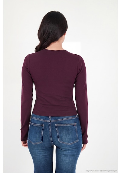 Lela Pamuklu Bisiklet Yaka Crop Bluz Kadın Bluz 5867060 Mürdüm