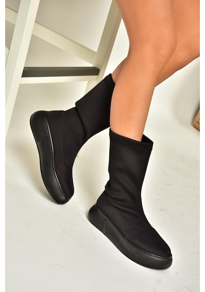 Fox Shoes T811230904 Siyah Kumaş Kalın Tabanlı Kadın Bot Siyah-Kumaş Siyah