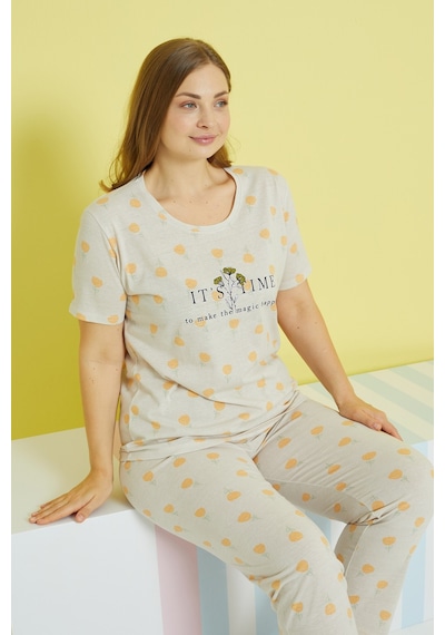 Siyah İnci Curve Büyük Beden Battal Boy Örme Pijama Takımı 24103629 Çok Renkli
